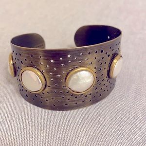 Anthropologie Coin Pearl Brass Bracelet